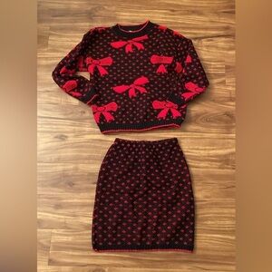 Holiday knit sweater skirt set